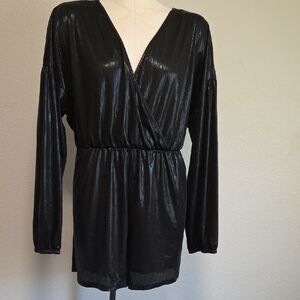 YOINS Metallic Black Long Sleeve Romper